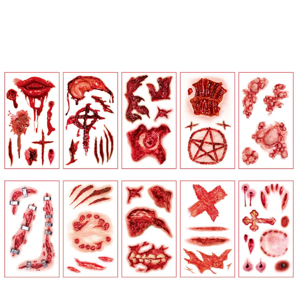 10 Pcs Spooky Wound Halloween Temporary Tattoo Stickers