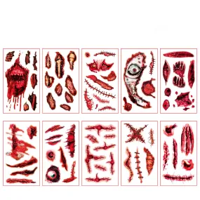 10 Pcs Spooky Wound Halloween Temporary Tattoo Stickers