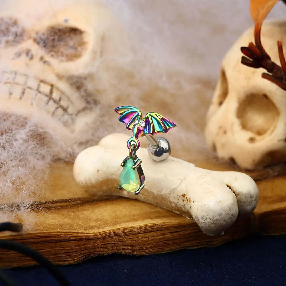 16G Halloween Aurora Borealis Bat Cartilage Stud