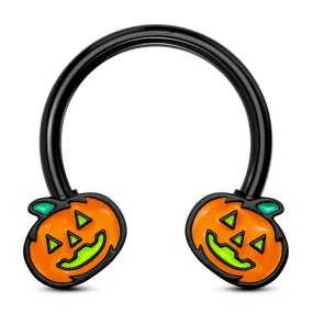 16G Orange & Black Jack-O'-Lantern Horseshoe Ring