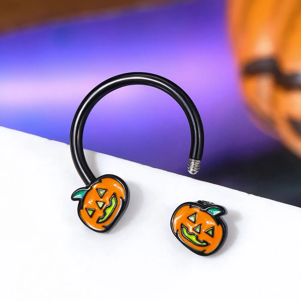 16G Orange & Black Jack-O'-Lantern Horseshoe Ring