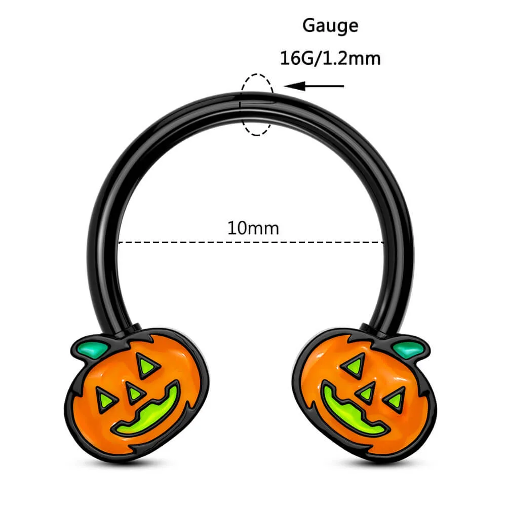 16G Orange & Black Jack-O'-Lantern Horseshoe Ring