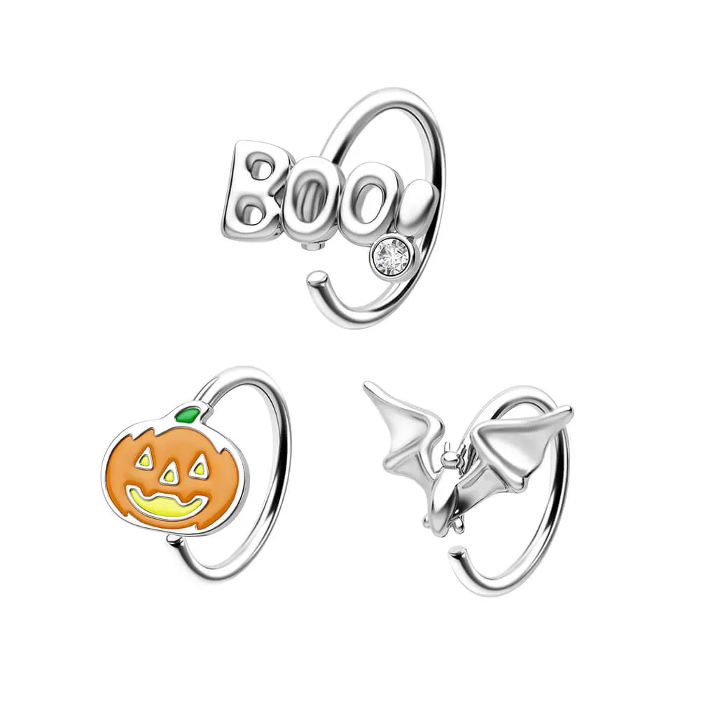 20G 3PCS Bat/Pumpkin/Boo Ends Nose Hoop