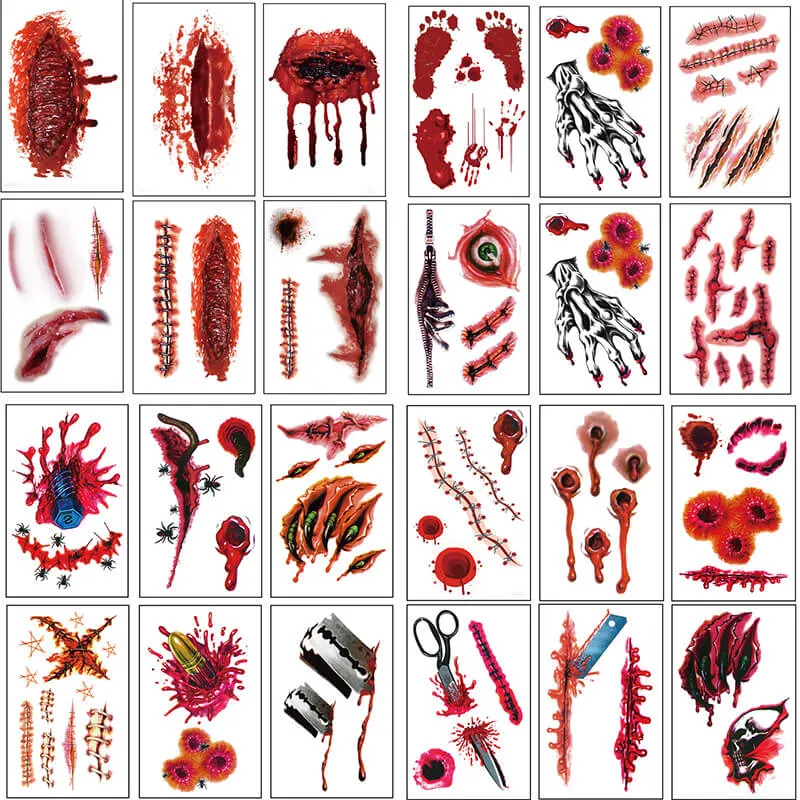 24 Pcs Wound Halloween Temporary Tattoo Stickers