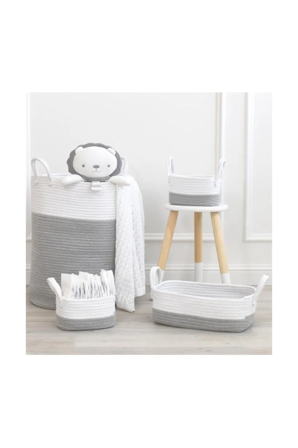 3pc Nursey Storage Set Grey White