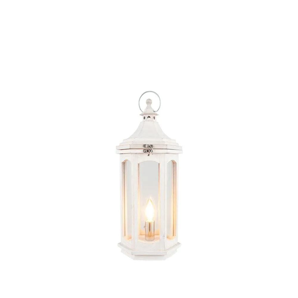 Adaline White Wash Wood Lantern Table Lamp