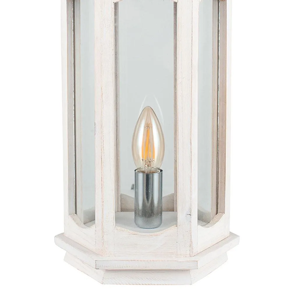 Adaline White Wash Wood Lantern Table Lamp