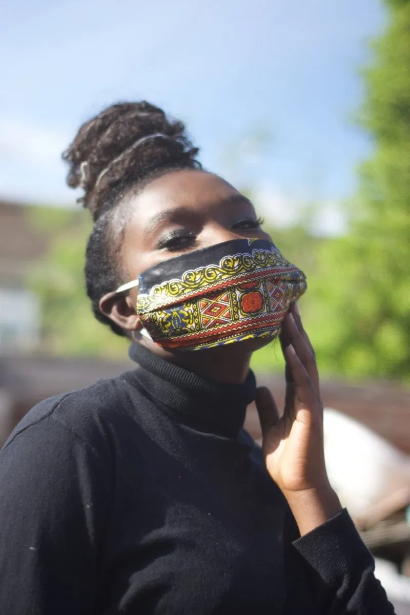 African Face Mask in Black and Yellow Dashiki