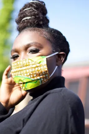 African Face Mask in Gold Ankara