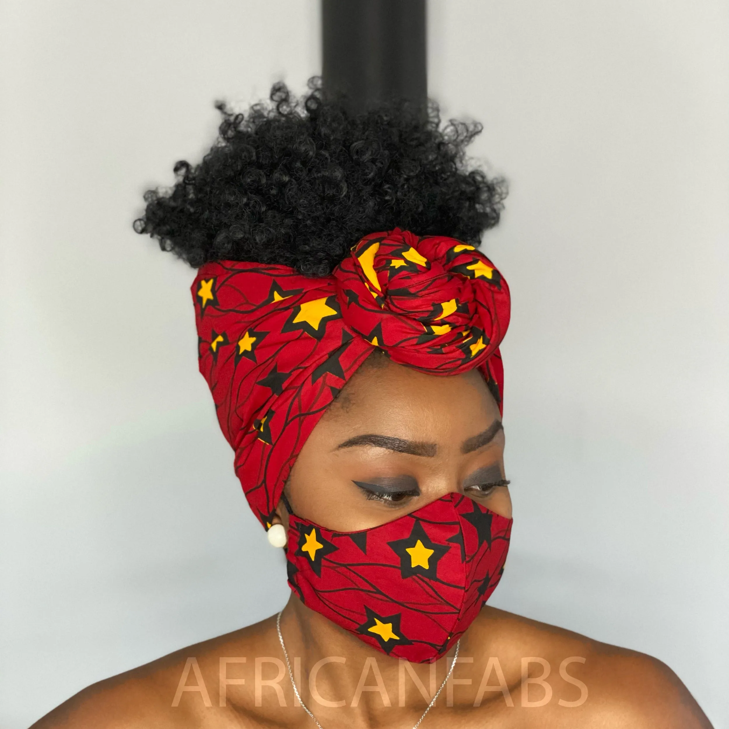 African headwrap   face mask (Premium set) Vlisco - Red Star