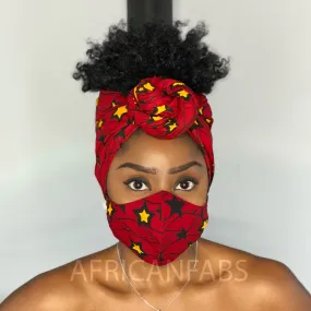 African headwrap   face mask (Premium set) Vlisco - Red Star