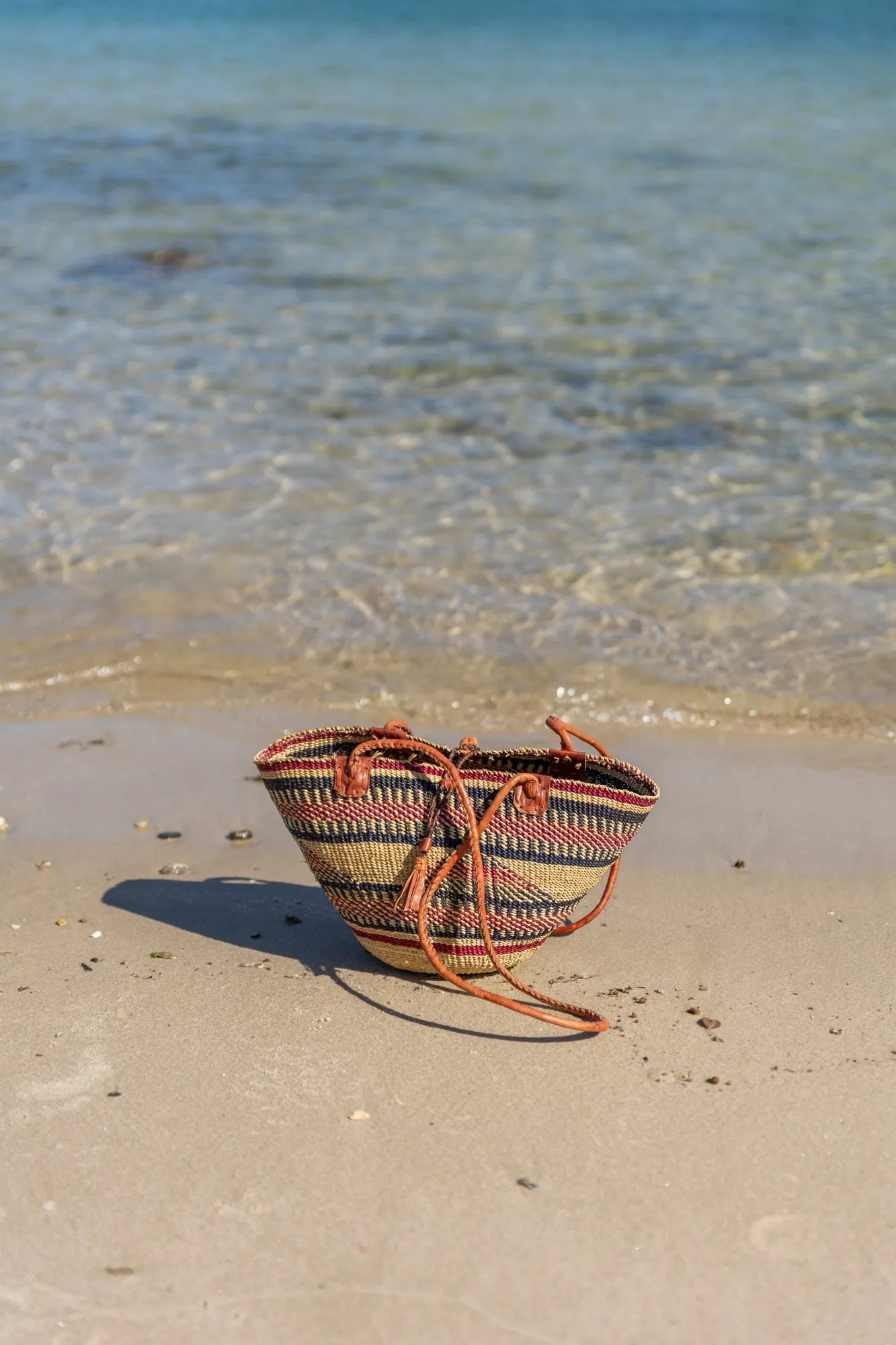 African Woven Basket in Red Dark Blue - Wholesale