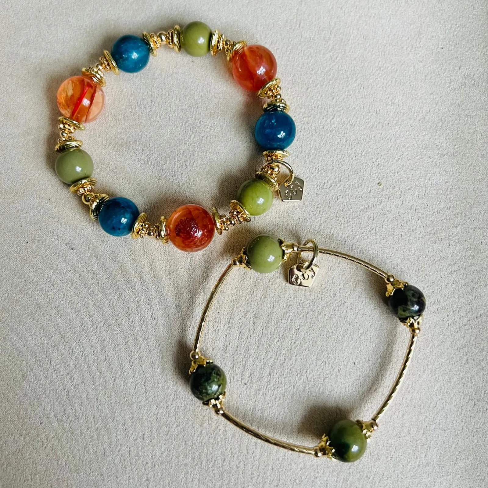 Alashan Avocado Agate & Dragon Blood Jasper La Grace Bracelet