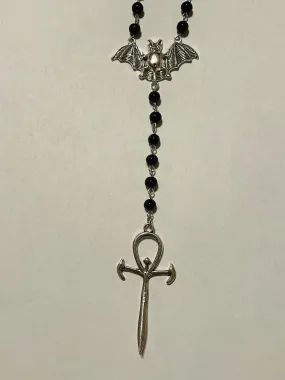 Ankh and Bat Rosary Style Necklace