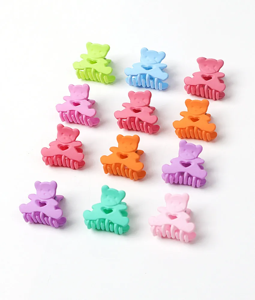 Assorted Colors Girls Hair Clip Set - 12pcs - Bear