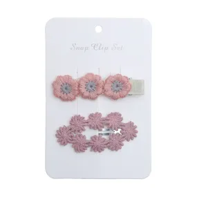 Baby Girl Floral Embroidered Snap Hair Clip Set in Orchid