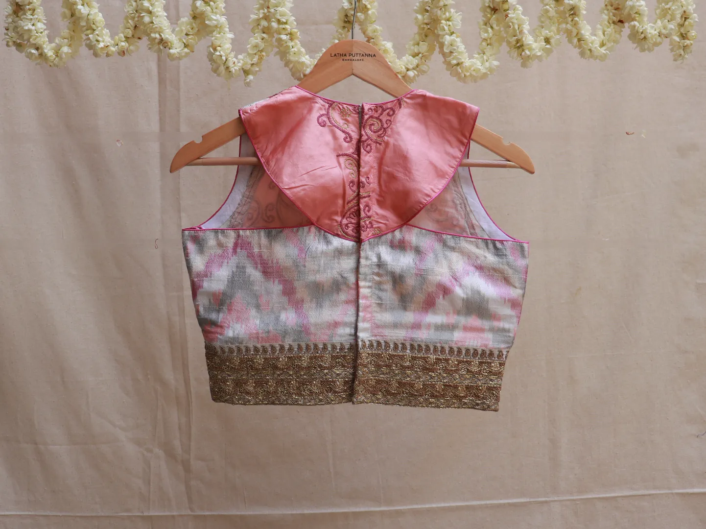 Baby pink, Ikkat, Hand Embroidery blouse