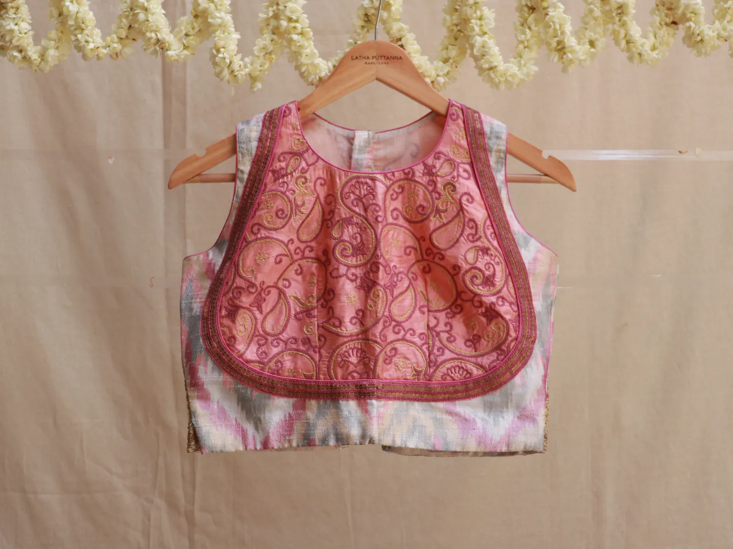 Baby pink, Ikkat, Hand Embroidery blouse