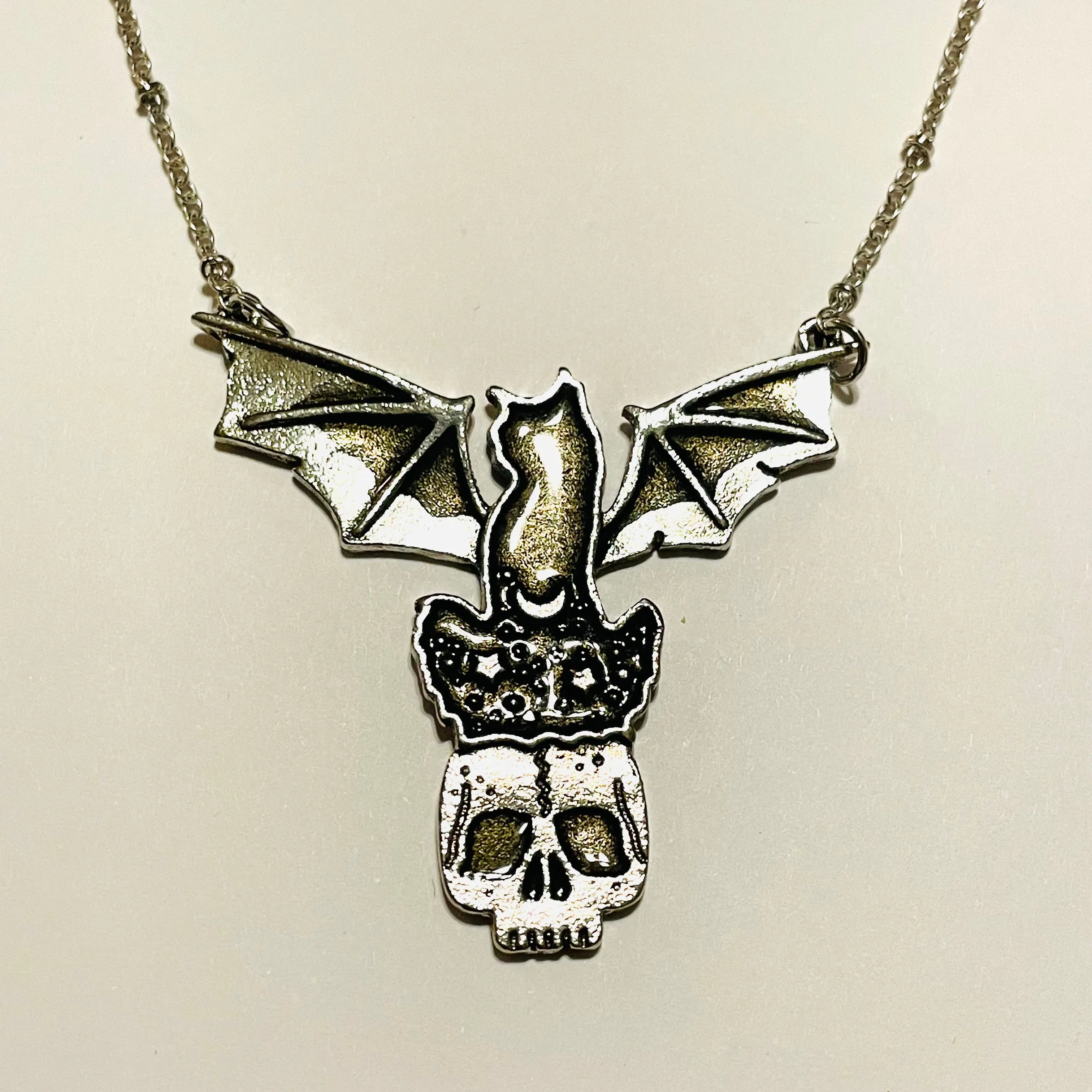 Bat Cat Skull Enamel Fill Necklace