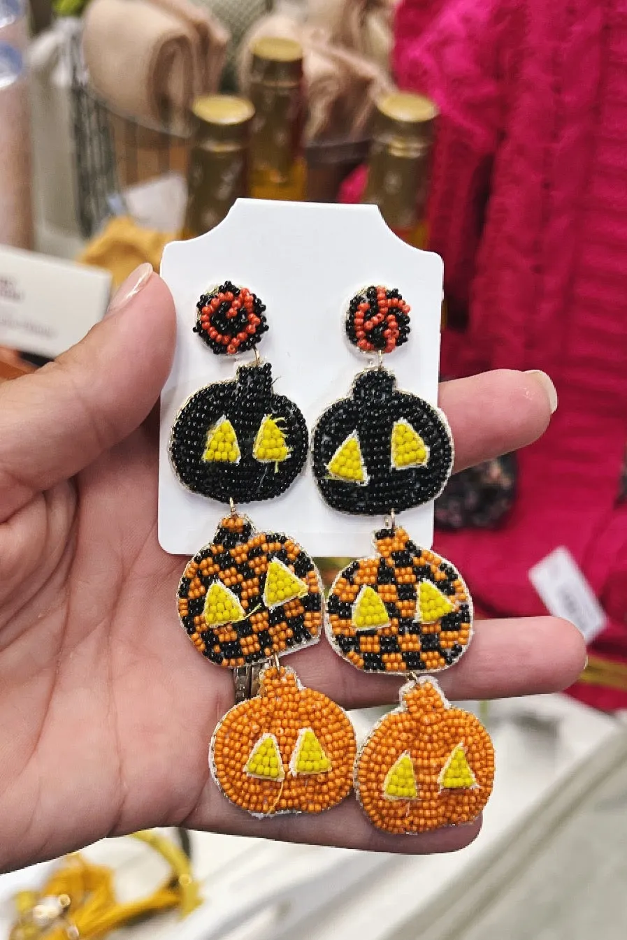 Beaded Jack-o-lantern Earrings