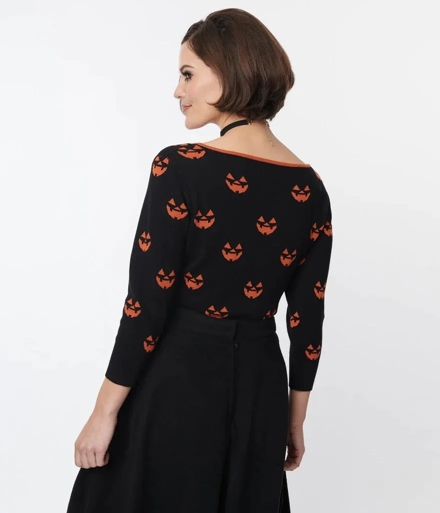 Black and Orange Pumpkin Cropped Cardigan