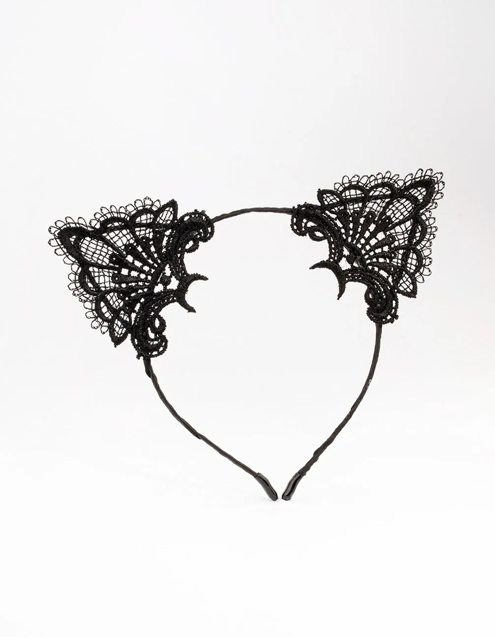 Black Fabric Lace Cat Ears Headband