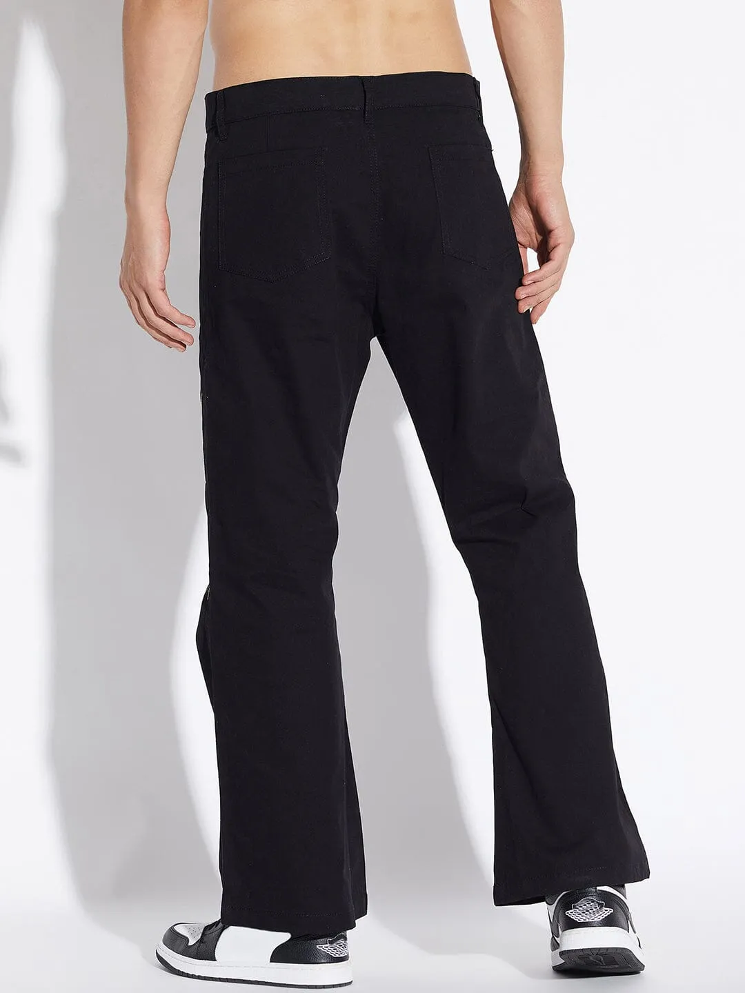 Black Spider Web Flared Pants