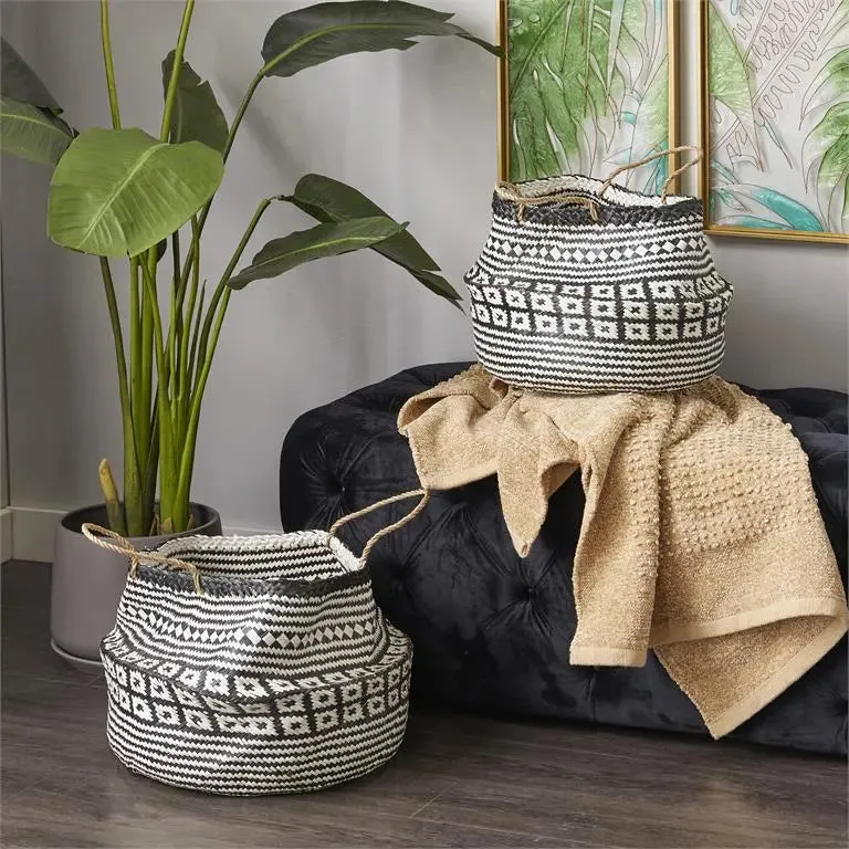 Black Wood Eclectic Storage Basket