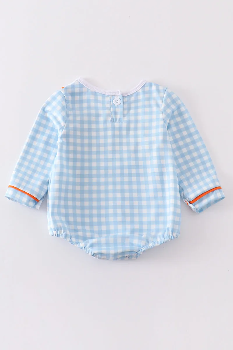 Blue plaid pumpkin embroidery boy bubble