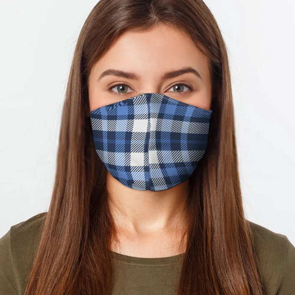 Blue White Plaid Face Cover