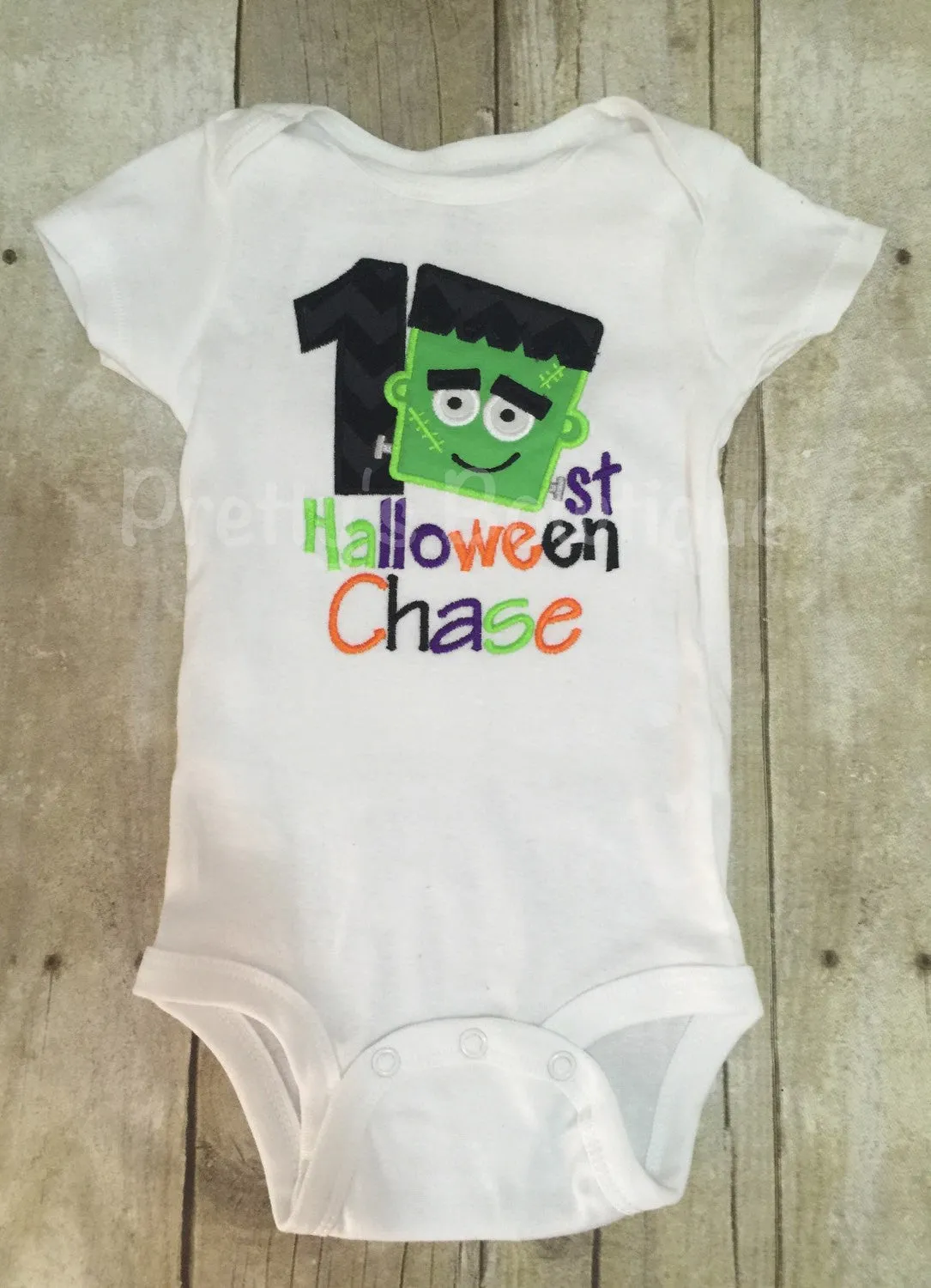 Boys 1st Halloween Frankenstein personalized boys bodysuit or shirt