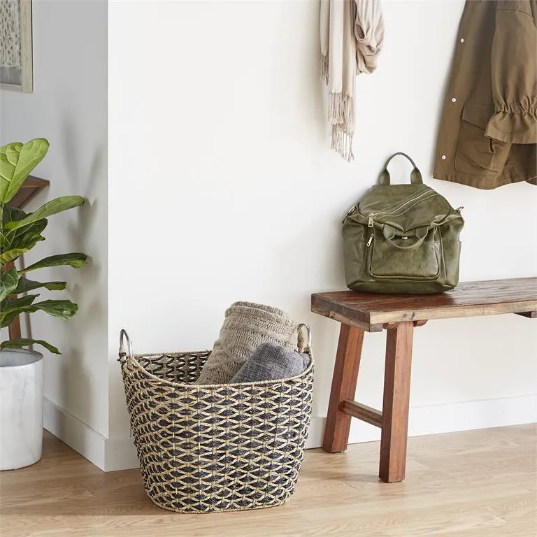 BROWN SEAGRASS HANDMADE STORAGE BASKET WITH HANDLES,