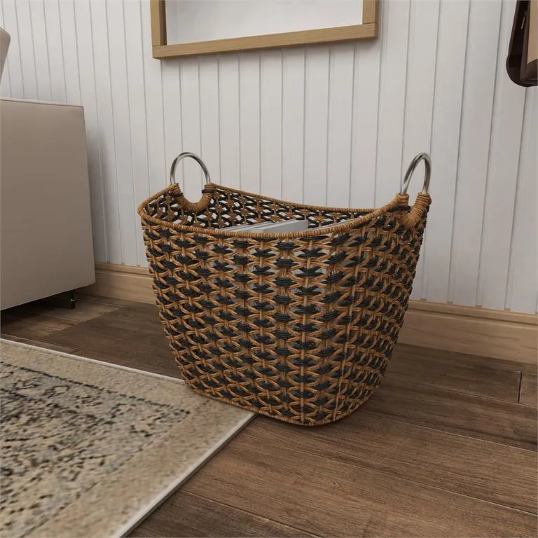 BROWN SEAGRASS HANDMADE STORAGE BASKET WITH HANDLES,