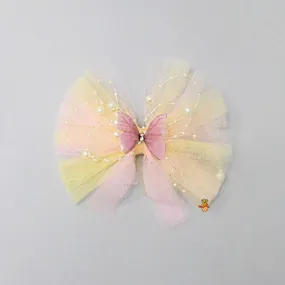 Butterfly Adorned Yellow And Pink Two Tone Frilly Hair Clip