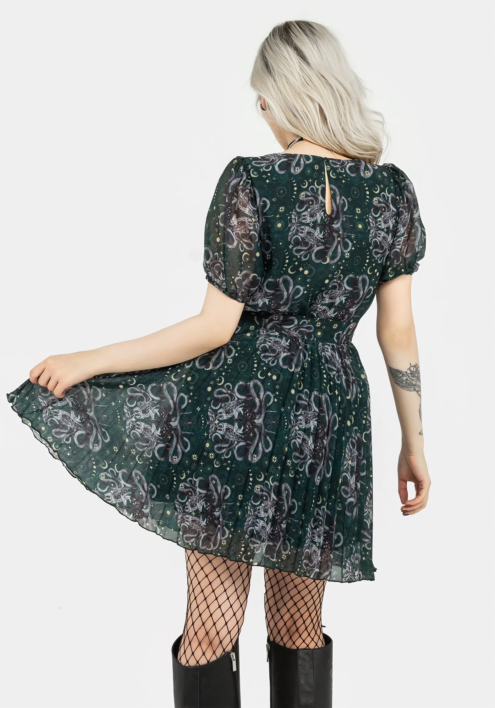 Cailleach Puff Sleeve Pleated Mini Dress