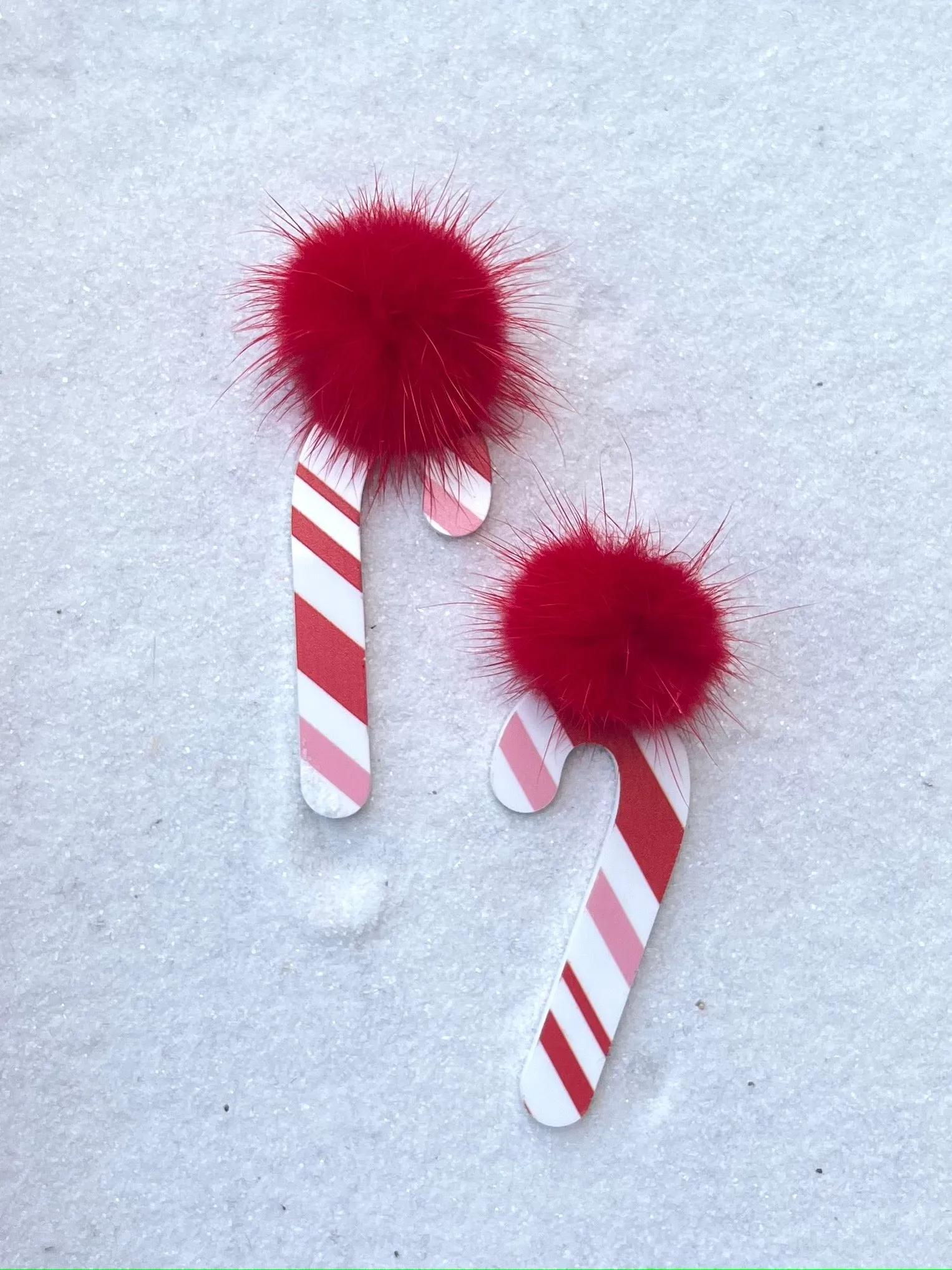 Candy Cane Pom Pom Earrings