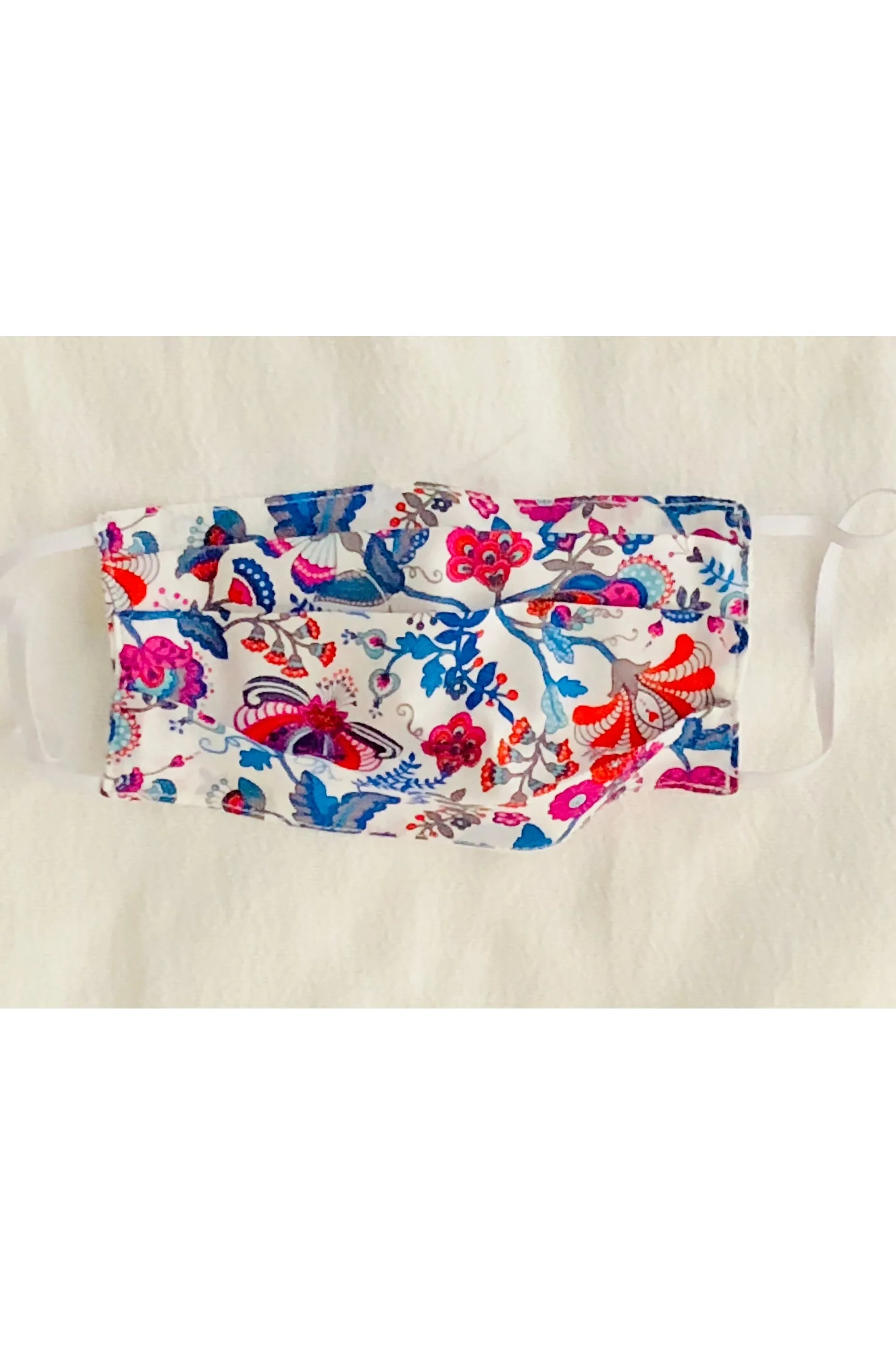 Cotton Lawn Bright Red and Royal Blue Floral Mask