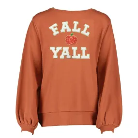 'Fall Y'all Sequin Pumpkin' Letter Patch Balloon Sleeve Crewneck