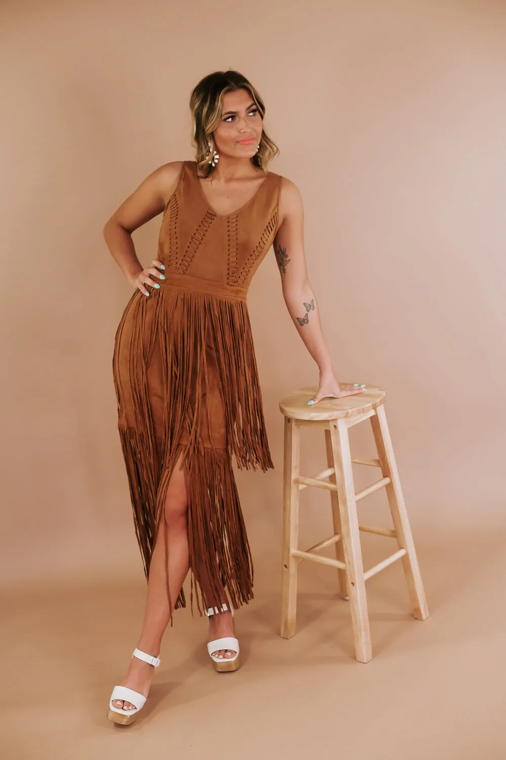 Falling For Fringe Suede Dress