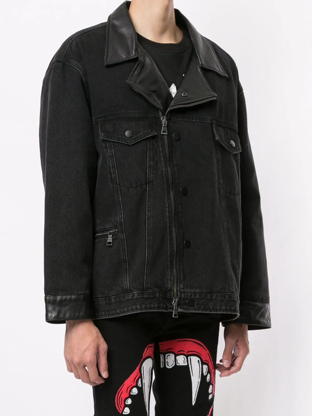 FANG LIP MOTO DENIM JACKET BLACK DENIM