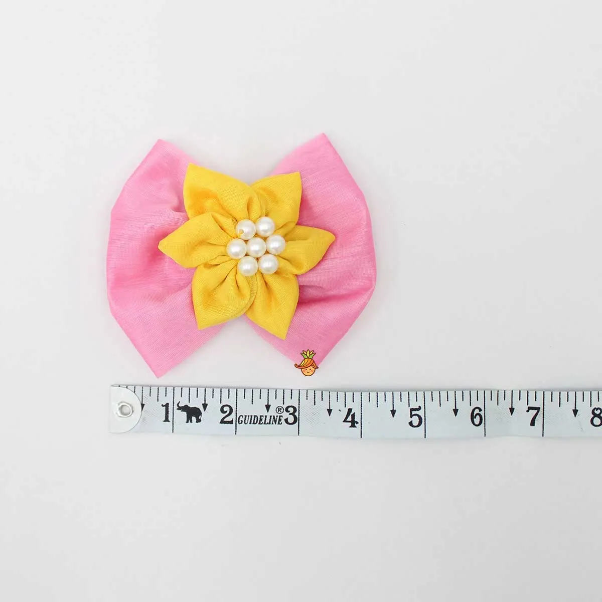 Flower Adorned Pink And Yellow Two Tone Hair Clip