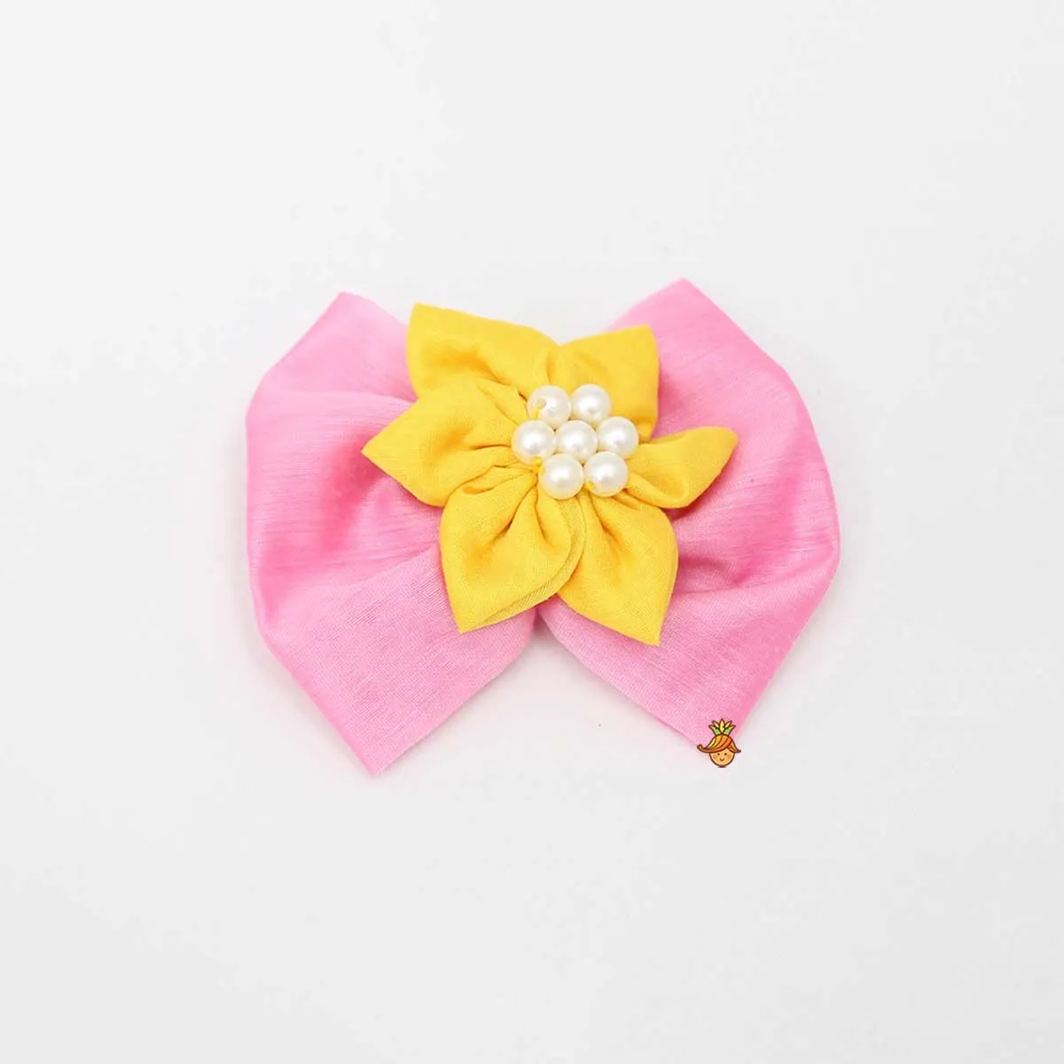 Flower Adorned Pink And Yellow Two Tone Hair Clip