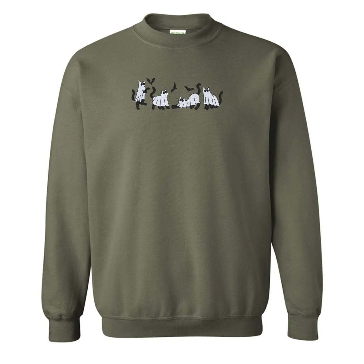 'Ghost Cats' Embroidered Crewneck Sweatshirt