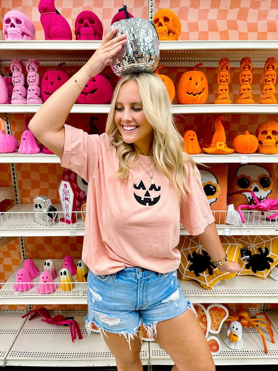 Glitter Embroidery 'Girly Jack-O-Lantern' T-Shirt