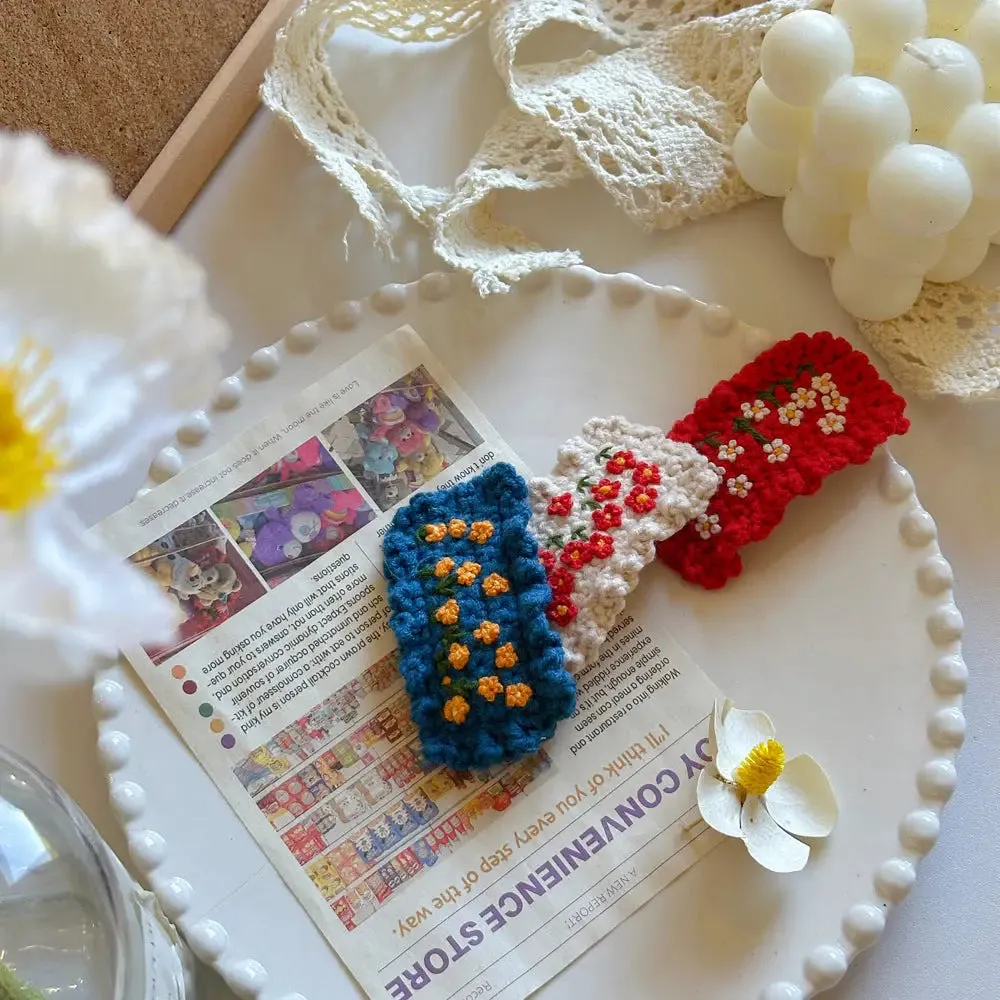 Handmade Flower Crochet Hair Clip - Blue