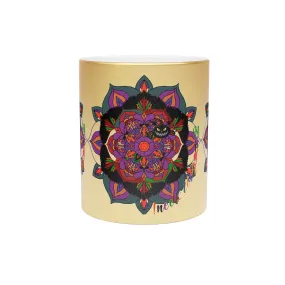 Handmade Mandala Metallic Mug - Pumpkin Mandala Design - Silver and Gold