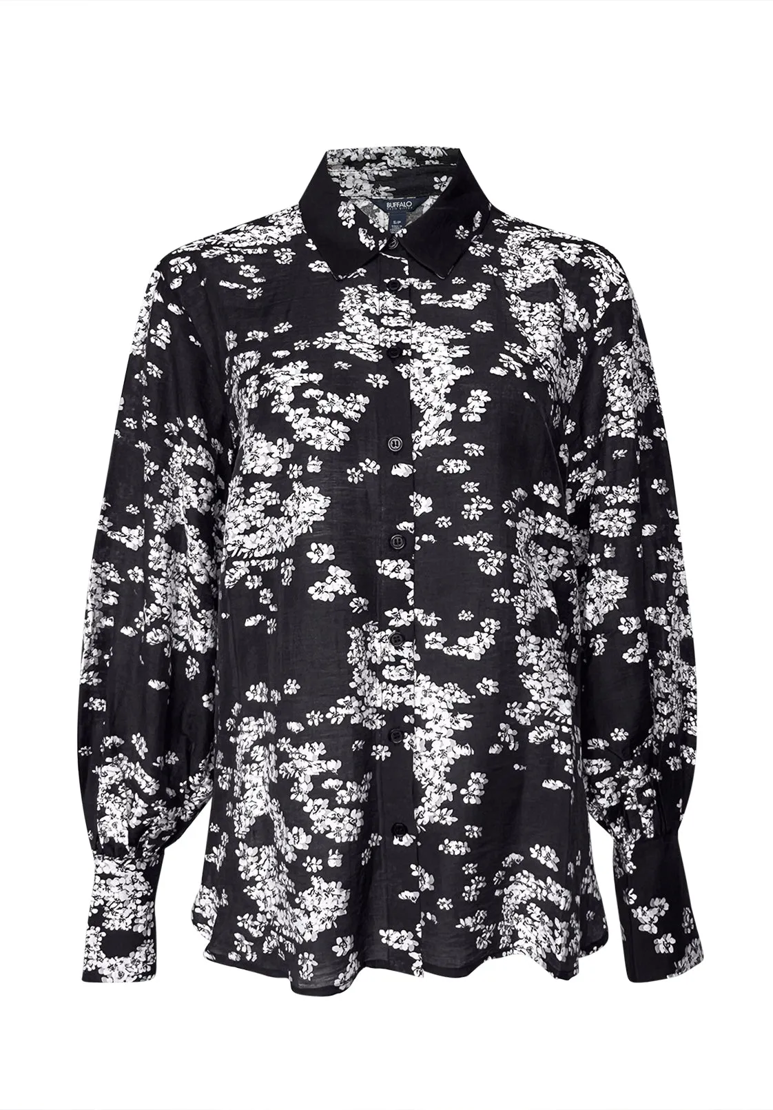 Hayley Women's Buttons Down Blouse in Black Floral Skull - WT0059F