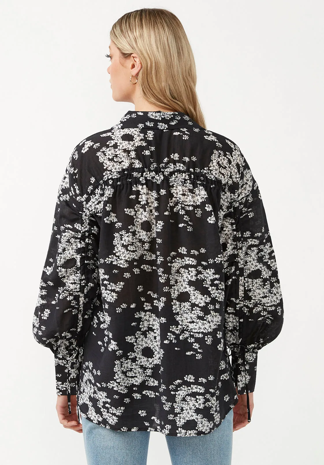 Hayley Women's Buttons Down Blouse in Black Floral Skull - WT0059F