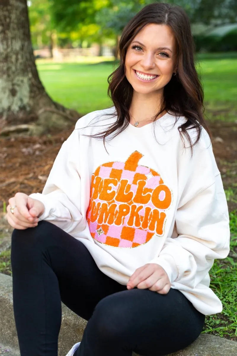 'Hello Pumpkin' Letter Patch Crewneck Sweatshirt