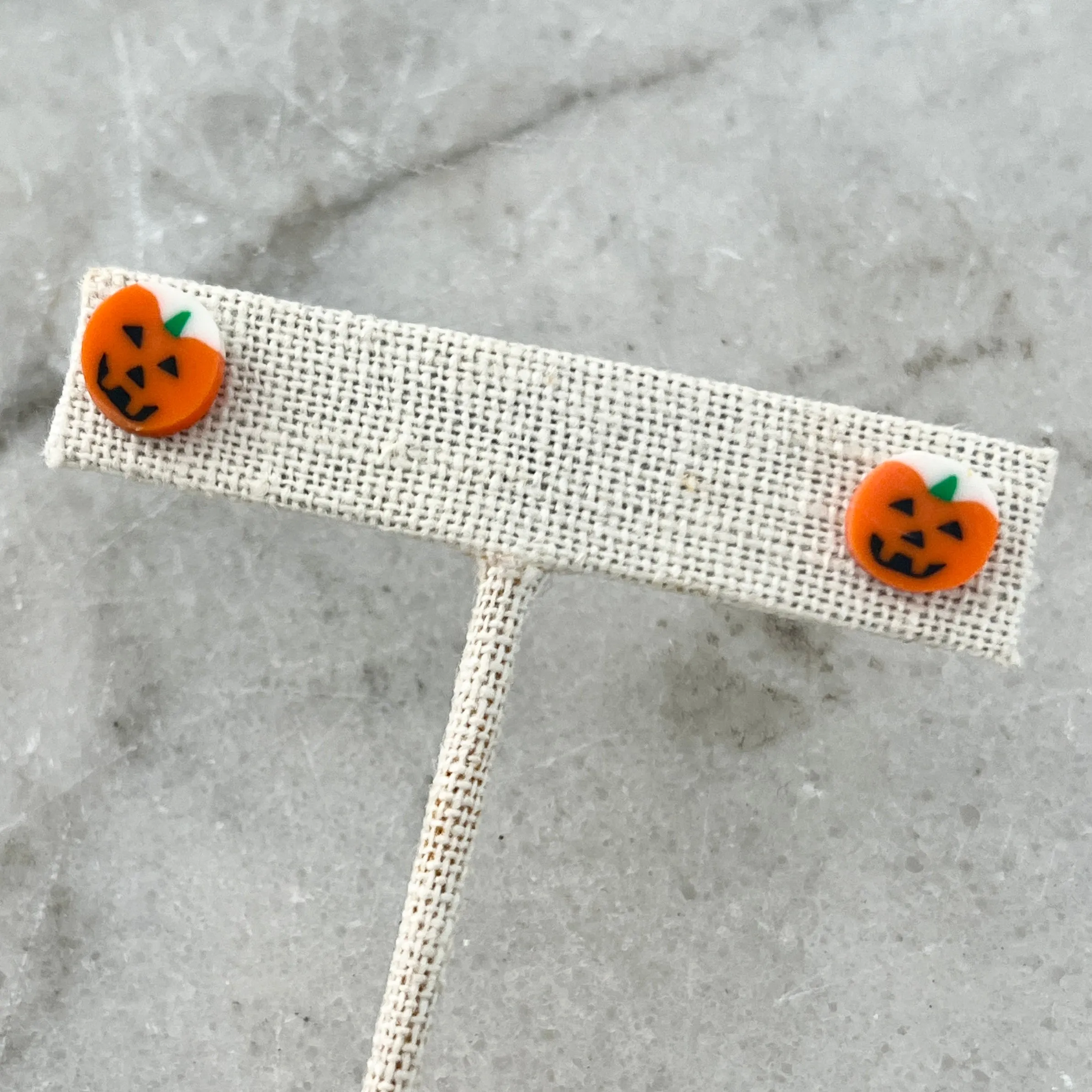 Jack O' Lantern Stud Earrings - Orange